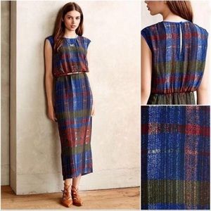 Sleeveless Blue Plaid Midi Dress